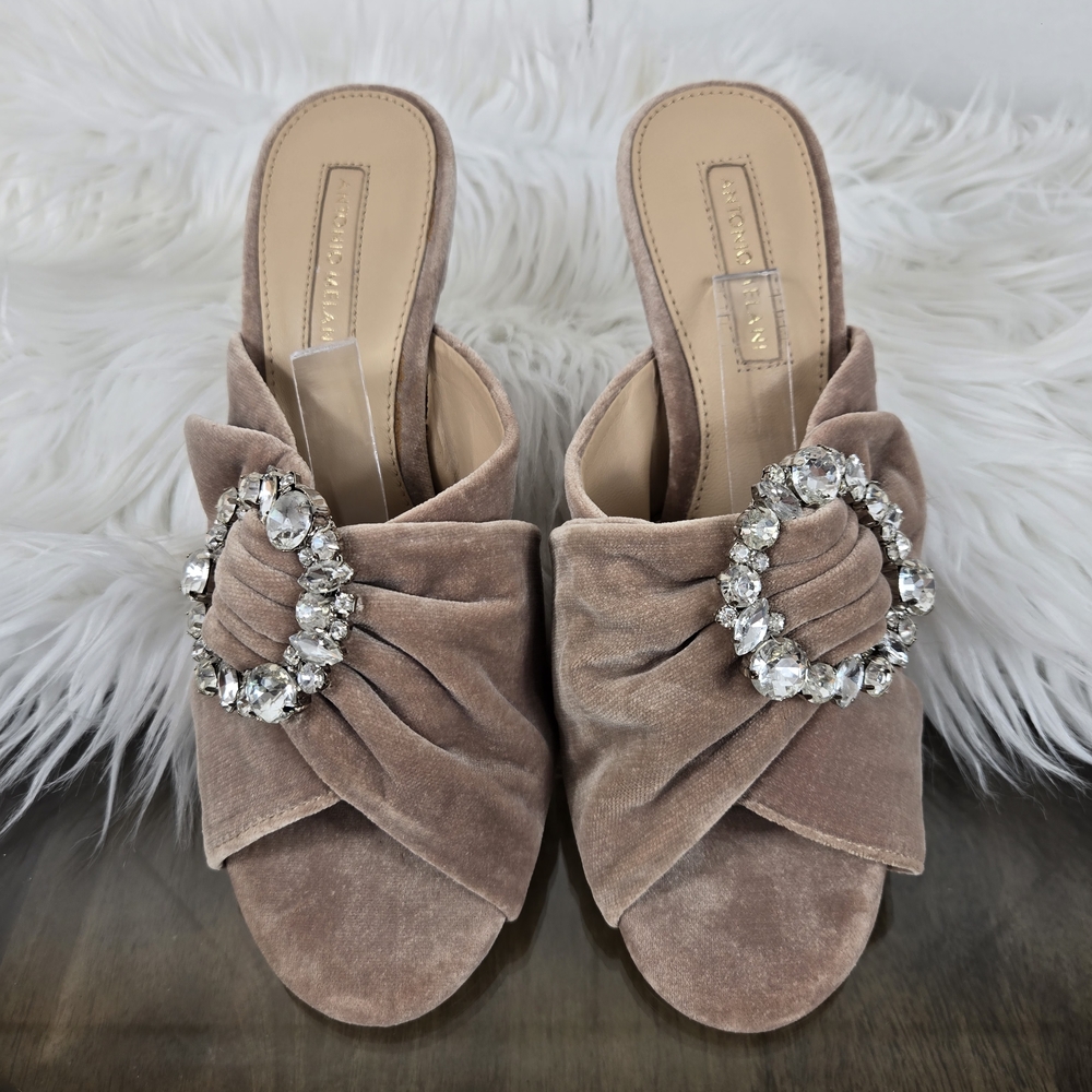ANTONIO MELANI Velvet Mules with Crystal Accent